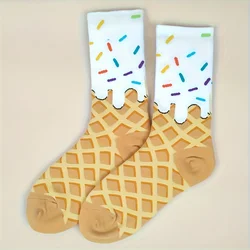 Colorful Sprinkle Pattern Mid - Calf Socks - Waffle & Frosting Fun Unisex Collection - One Size (Waffle)