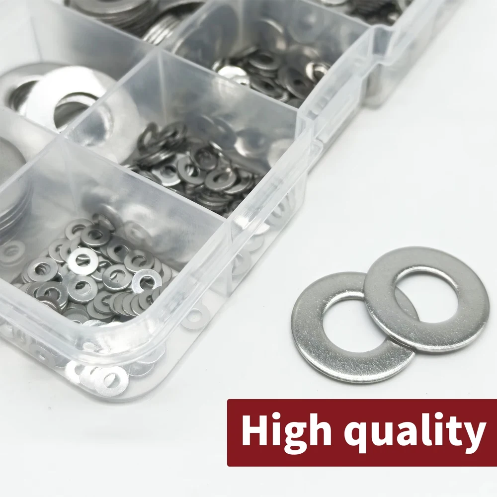 Stainless Steel Washers 910 Pieces 9 Sizes 304 (M2 M2.5 M3 M4 M5 M6 M8 M10 M12) for Home Decoration