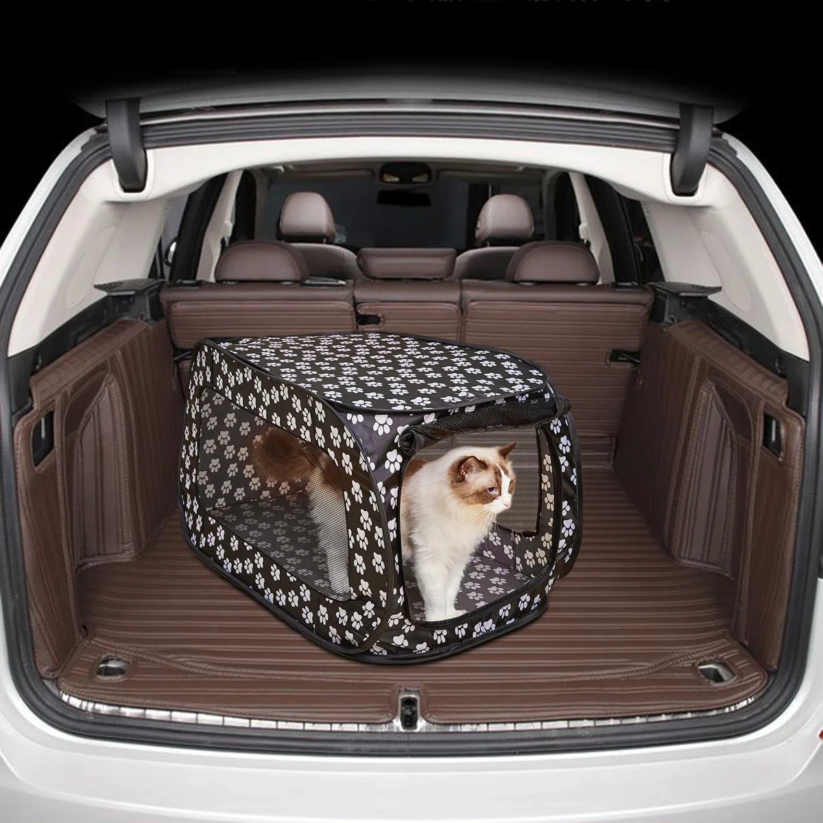 Indoor Outdoor Foldable Portable Pop Up Pet Carrier Tent with Mesh Window Zippered Door for Small Dog Cat Travel