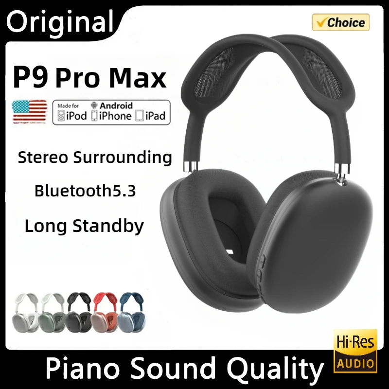 

P9 Pro Max Wireless Bluetooth Headphones With Mic Noise Cancelling Headsets Stereo Sound Earphones Sports Gaming Supports TF