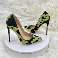 2020 New Women's Shoes Camouflage Horse Hair Celebrity High Heels 12CM Thin Heels Pointed Shallow Mouth Single Shoes Banquet Sho - Image 5