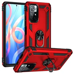 Durable Shockproof Armor Phone Case with Metal Ring Stand for Note 11 Pro Plus 5G (Red)