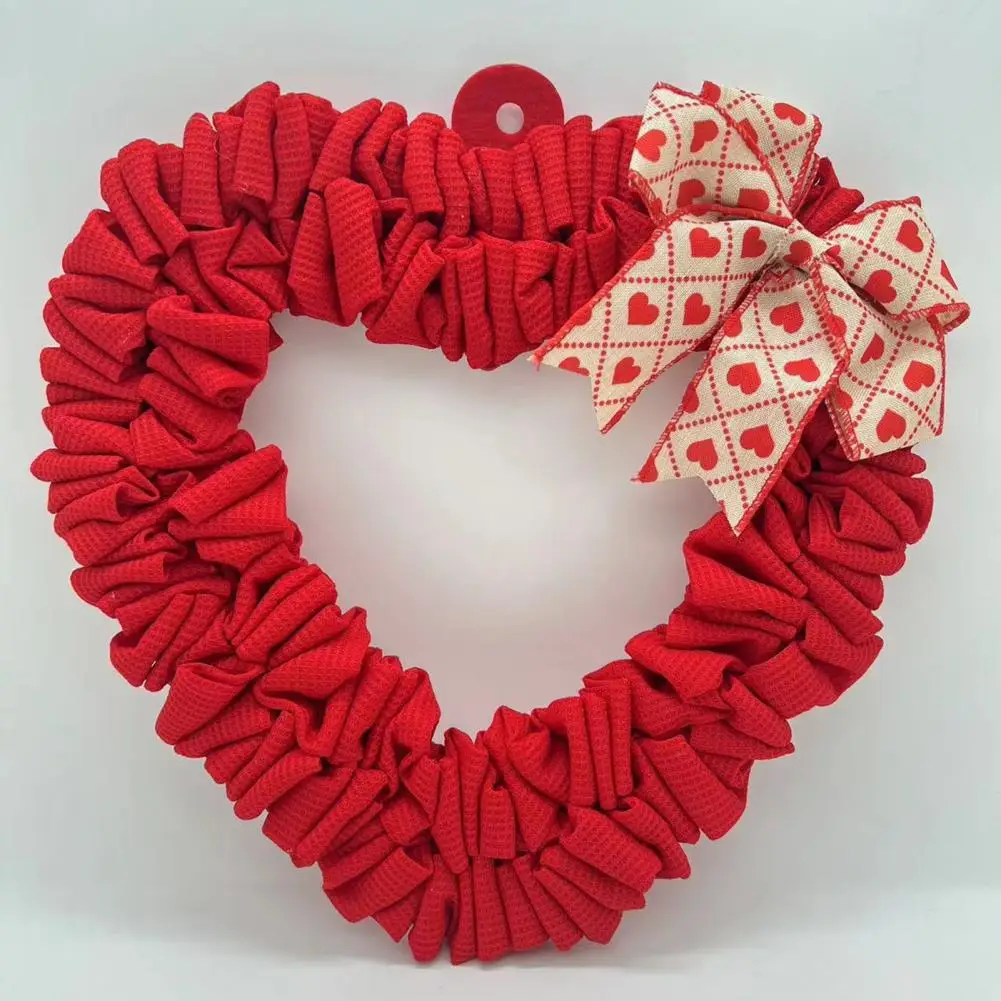 

Decoration Lover Gift for Valentine's Day Romantic Heart Shaped Wreath with Plaid Bowknot for Valentine's Day Decor for Outdoor