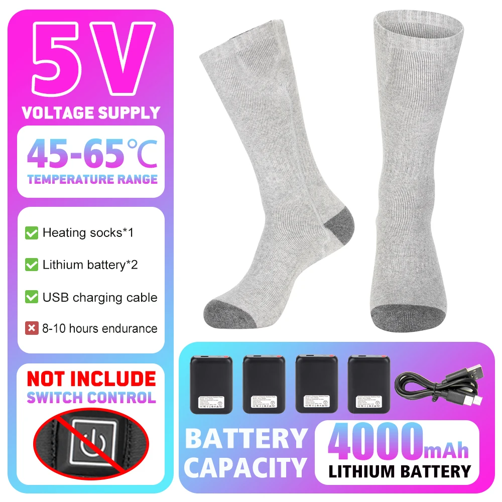 Calcetines calefactables recargables por USB, calcetines calefactables para  exteriores, esquí, Snowmobile, esquí, Camping, invierno, 65 ℃