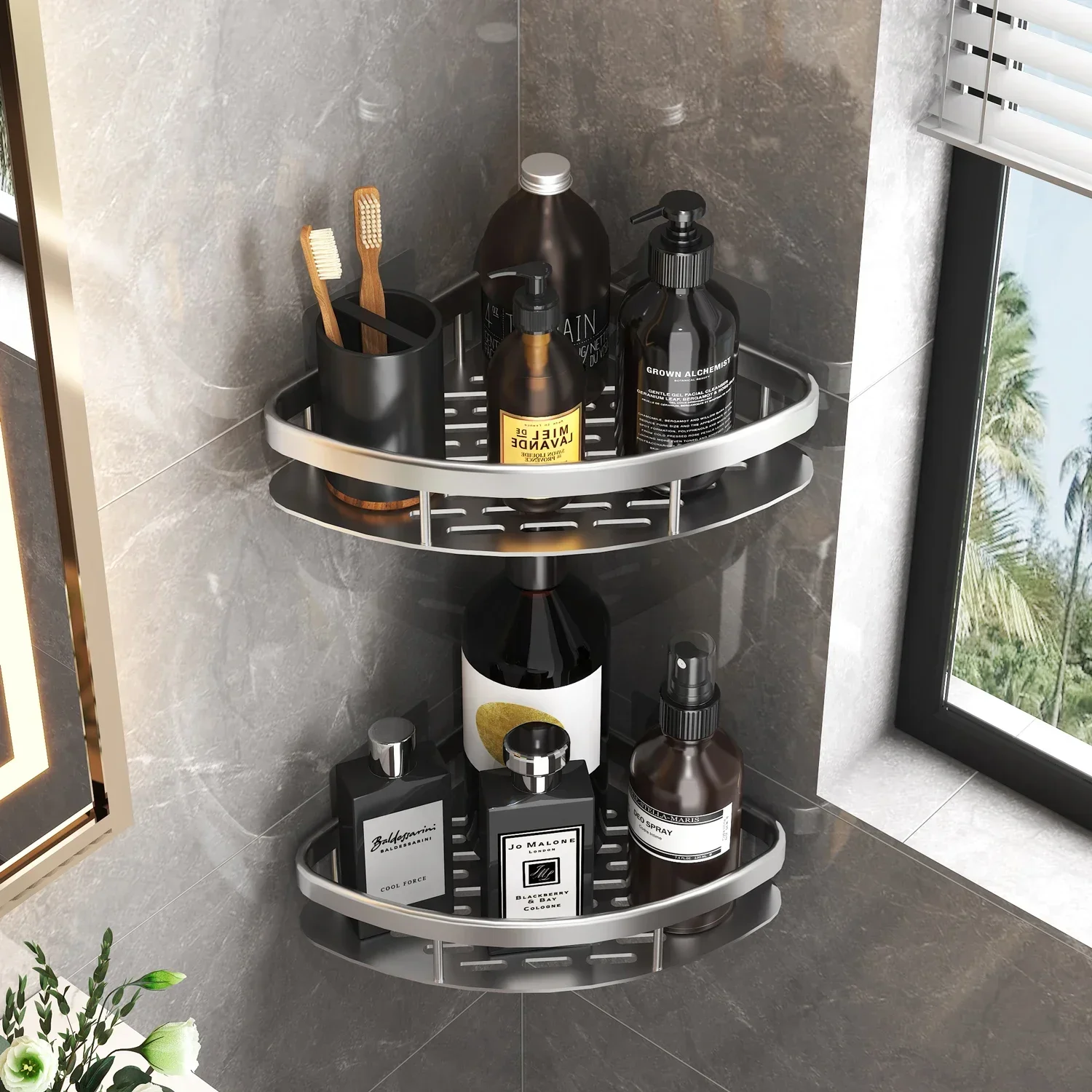 Bathroom Shelf Kitchen Storage Organizer Aluminum Alloy Shampoo Rack Shower Shelf Bathroom Accessories No Drill Shelf Mini shelf 2