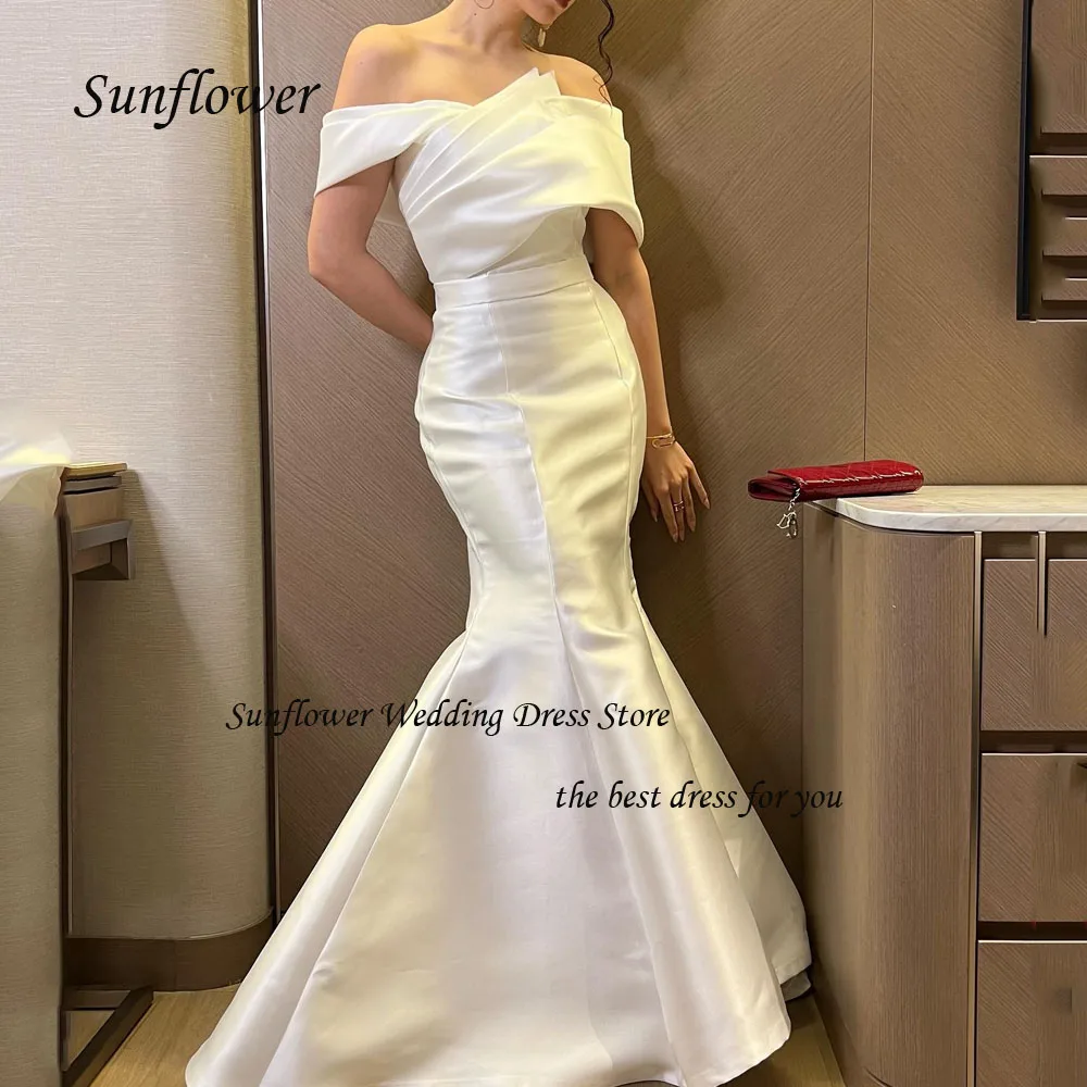 

Sunflower Off the Shoulder Formal Evening Dress 2023 Slim Satin Prom dress Pleat Mermaid Floor-Length Backless Party Gowns