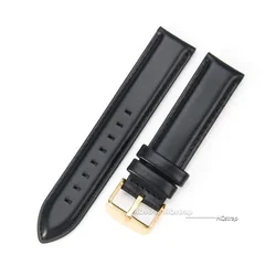 Elegant Waterproof Genuine Leather Wristband with Rose Buckle - 22mm (Black Gold)