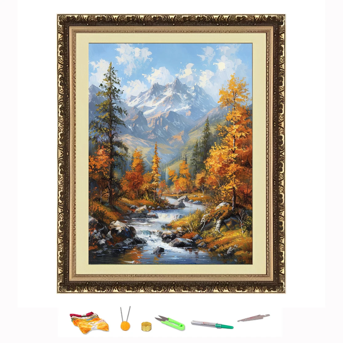 크로스 스티치 자수 가을 산 개울 풍경 스레드 드로잉 DIY 바느질 키트, 캔버스에 인쇄 장식, 11CT