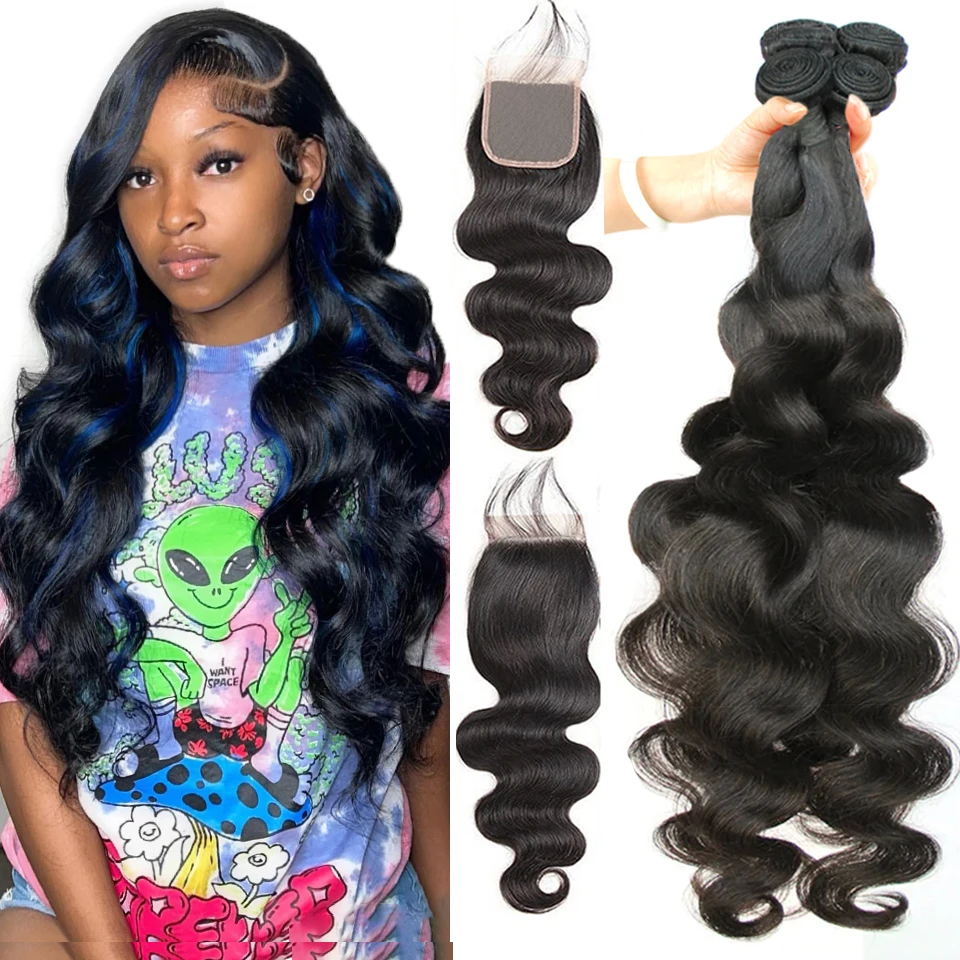 Body Wave Human Hair Bundles With Closure 4X4 Lace Closure Brazilian Hair Body Wave Bundles With Closure Beaushine Hair Weaves