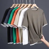 1pcs Men Summer T-Shirt Man Short Sleeved Waffle Solid T-Shirt Male Solid Color Casual Tee Round Men’s Round Neck Fashion Top