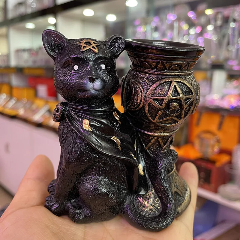 Stregoneria Altare Triple Goddess Moon Phase Pentagramma Lucky Cat Animal Resin Ornament Crystal Ball Display Stand Divinazione Decor