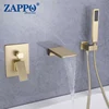 ZAPPO Brushed Gold Bathroom Bathtub Shower Set Waterfall Mixer Tap Wall Mount Solid Brass Shower Systerm w/Handheld Shower Head 1