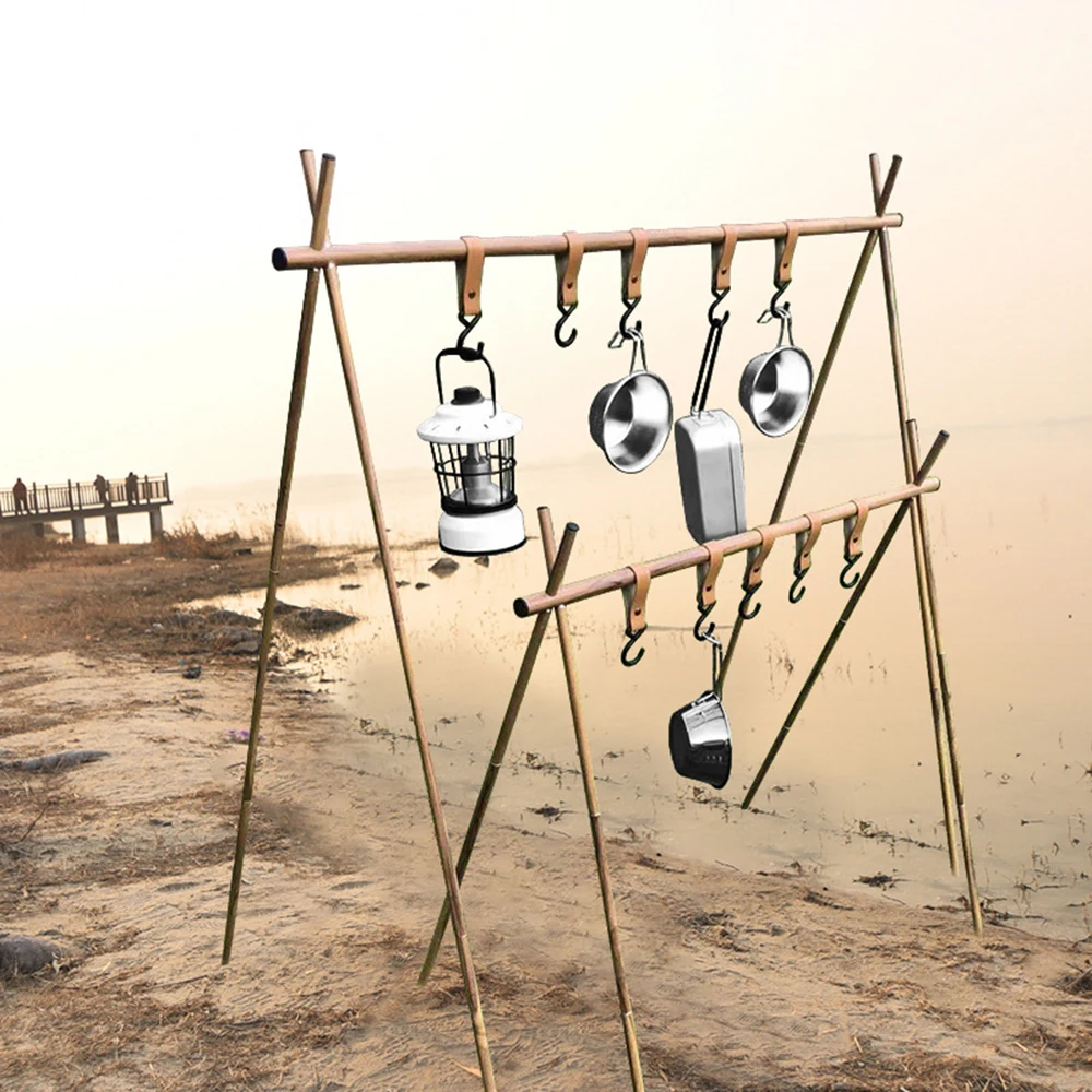 

Collapsible Camping Hanging Rack Portable Cookware Hanger Stand Rack Storage Organizer with Hooks for BBQ Picnics Hiking Fishing