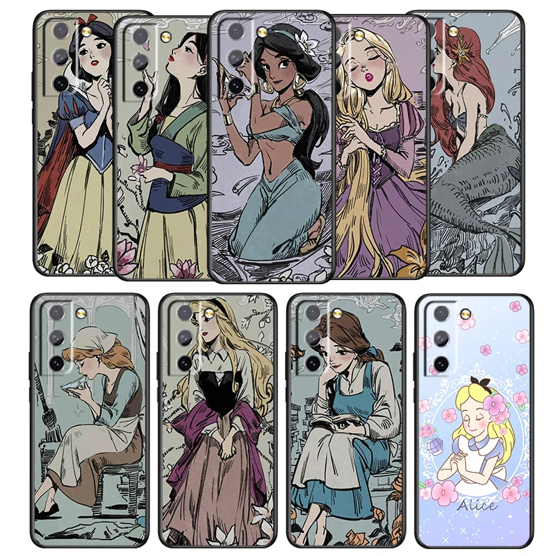 

Disney Princess Phone Case For Samsung Galaxy S22 S21 S20 Ultra Plus Pro FE S10 S9 S8 4G 5G Black Soft TPU Cover Coque Capa Core