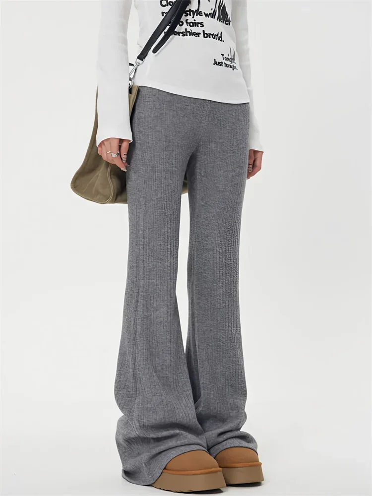 

QWEEK Y2K Vintage Gray Flare Pants Women Korean Fashion Basic Black Flared leggings Harajuku Retro Crossover Casual Sweatpants
