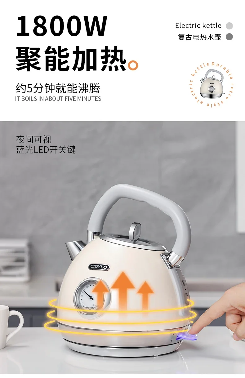 220V CiDylo Electric Kettle, Retro Boiling Sphere with Thermal Insulated Material, Automatic Power-Off, 304 Stainless Steel