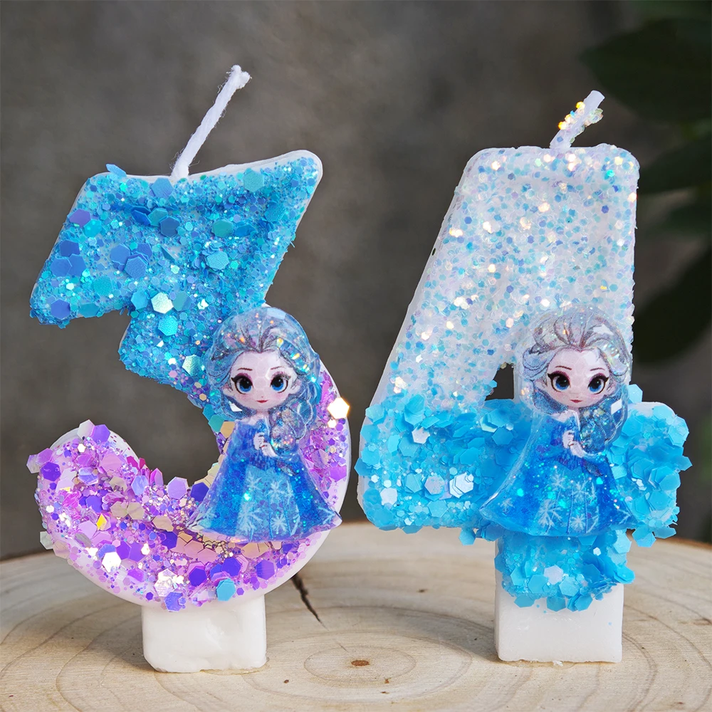 Bougie Anniversaire Reine des Neiges Elsa 3 ou 4 Ans Paillettes