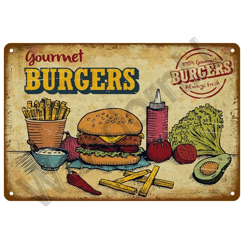 Metal Sign Plaque Wall Art Decor Fast Food Vintage Tin Sign Iron Painting For Party Area Kitchen Shop Restaurant Cafe Diner Bar