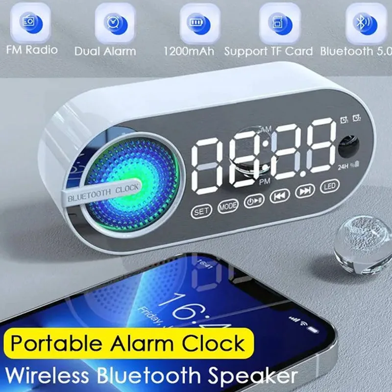 

Bluetooth Speaker Clock Alarm Clock Digital Clock USB Charging LED Mirror Clock FM Large Display Living Room Office Decoration