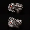 Retro Red Crystal Feather Ring For Men Silver Color Punk Gothic Rock Hiphop Open Ring Handmade Unisex Jewelry Bikers Accessories 6