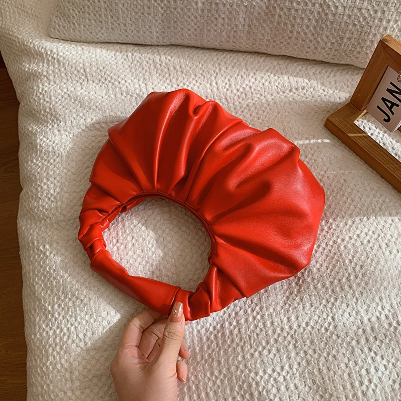 Fashion Pleated Handlebags for Women PU Cloud Bags Leisure Armpit Bag Shopping Shoulder Bags Dumpling Handbag Female Hand Bags