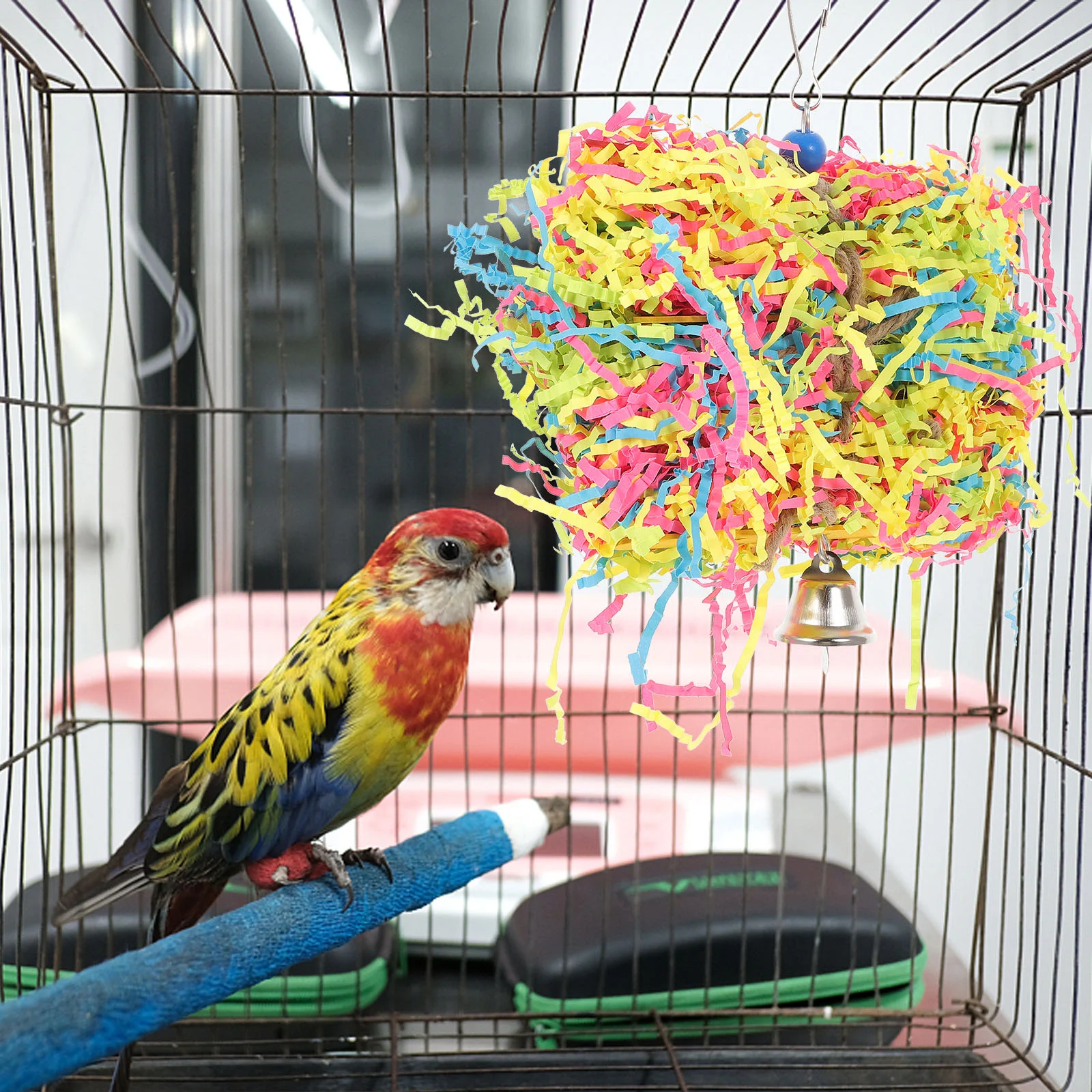 Parrot Toy Bird Toy Bird Cage Accessories Parrot Chewing Toy Parakeet Paper Budgie Cage Accessories Cockatiel Interesting Hanging Pet Plaything Grass Ball