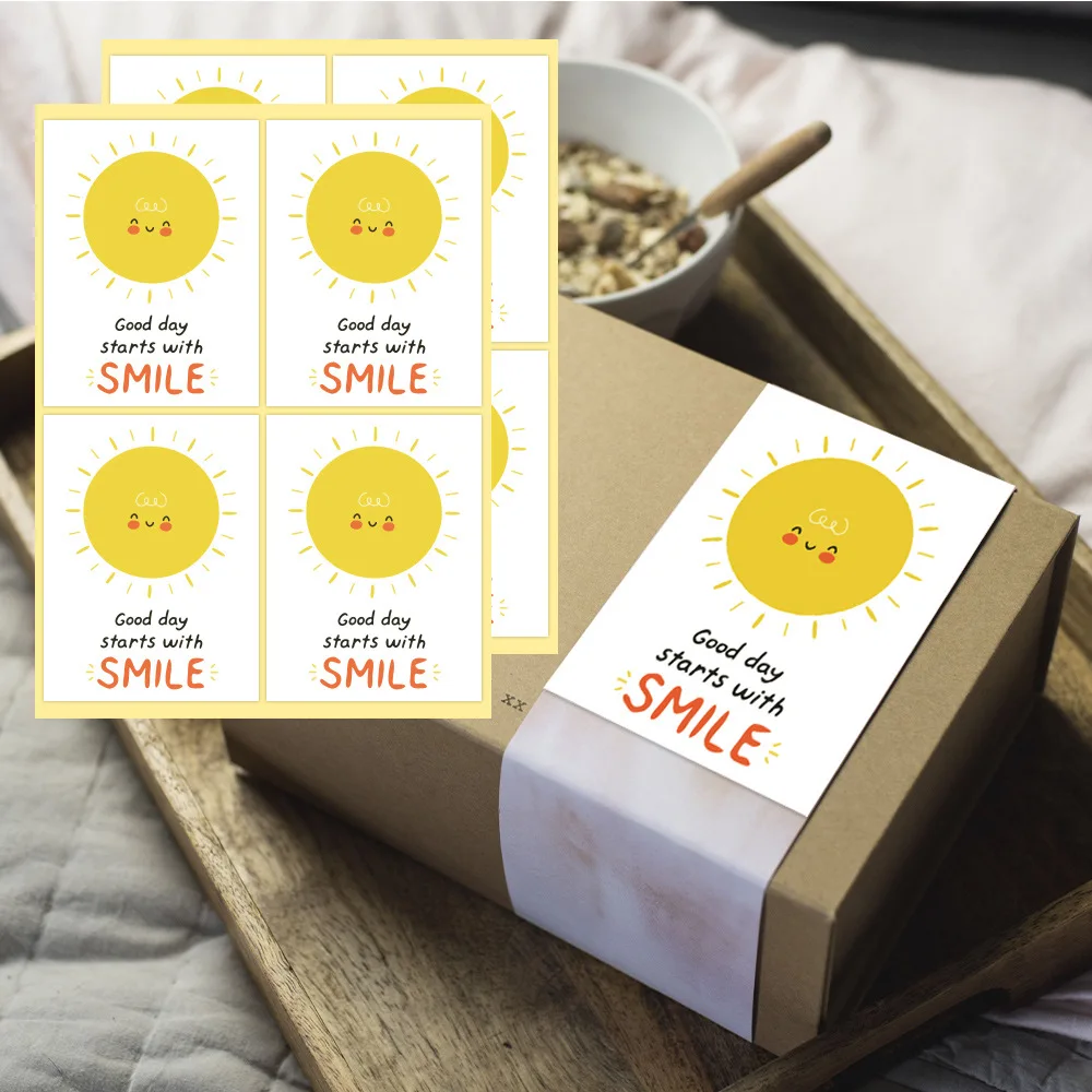 

48Pcs Food Decoration Package Seal Label For Gifts Greeting Stickers Good Day Starts With Smile Sandwich Avocado Cute Package