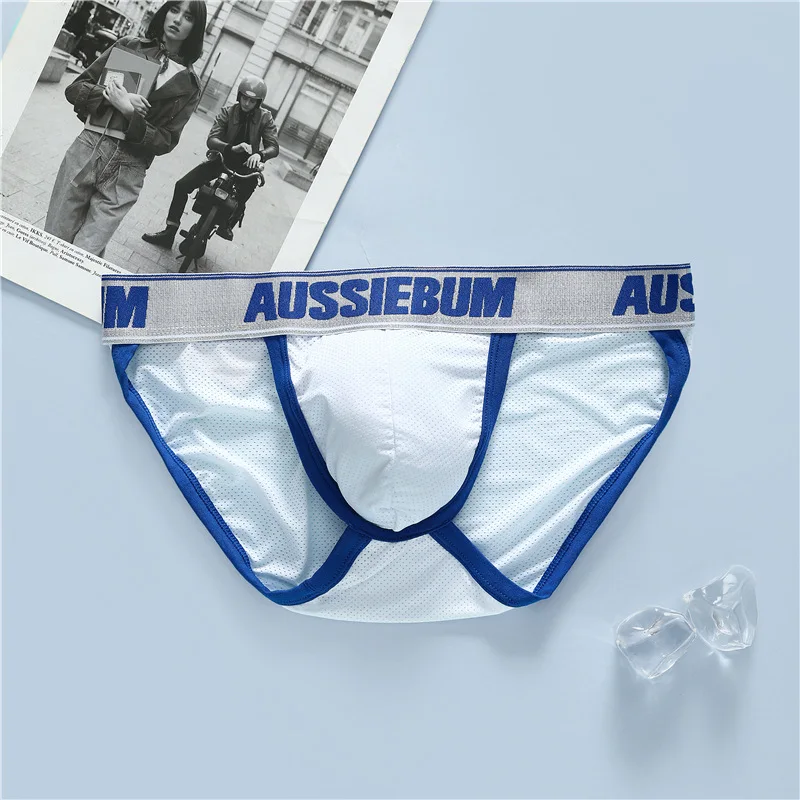 Men's underwear elastic mesh comfortable breathable sexy high fork youth briefs aussiebum Men's briefs milk silk waist comfort 2