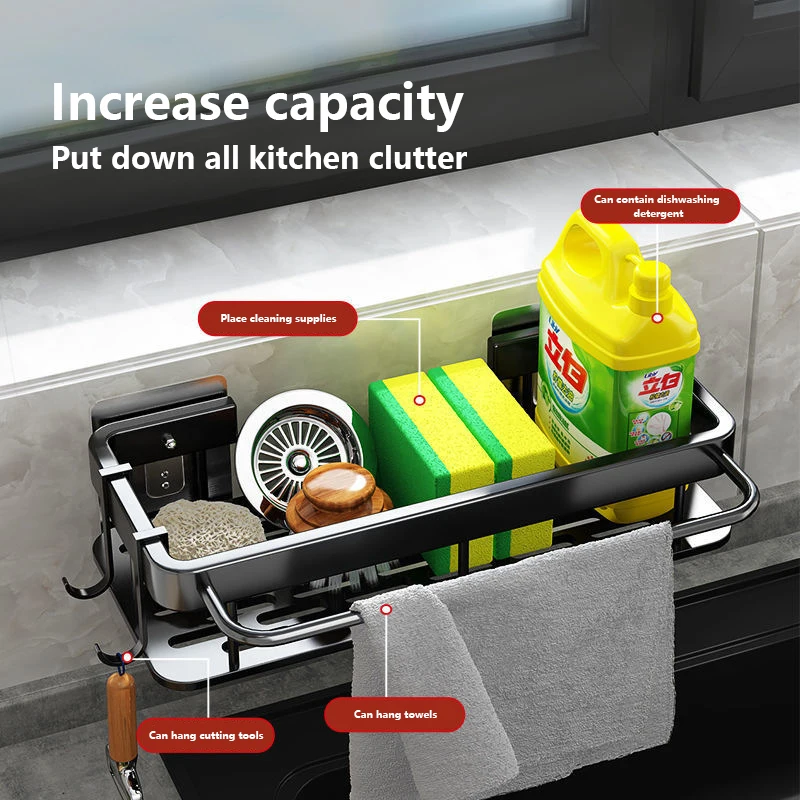 1Pc Multifunctional Sponge Rack Drainer Kitchen Shelf Sink Rag Holder Bathroom Rack Dishwashing Detergent Dishcloth Organizer