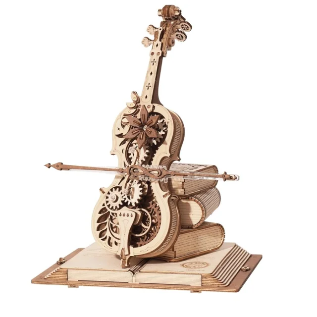 Robotime 199pcs 3D Wooden Puzzle Magic Cello Music Box Toy Gift for Children Kids AMK63