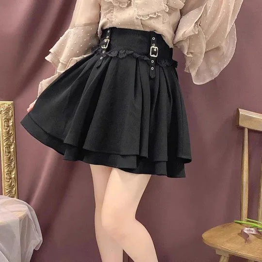 Japanese Lolita Style Mine Lolita Sweet Lace Slimming High Waist Short Skirt Sweet Rojita Cute Girls Wild A- Line Mini Skirt the wild girls