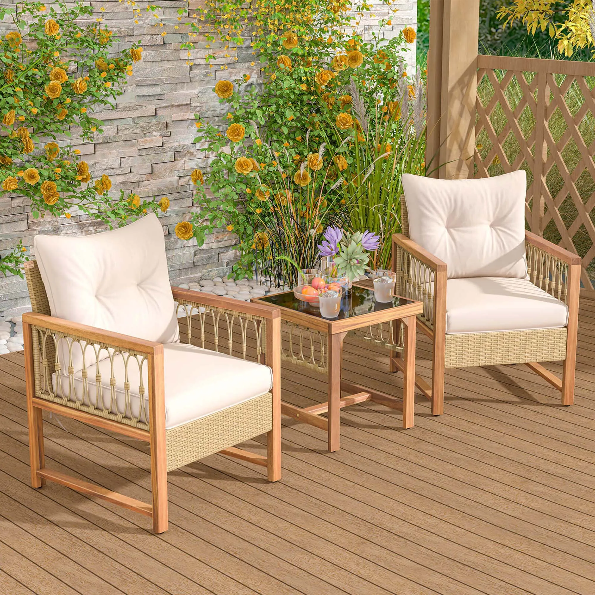3 PCS Patio Furniture Set Outdoor PE Wicker Conversation Bistro Set 3 PCS Patio Furniture Set Outdoor PE Wicker Conversation Bistro Set