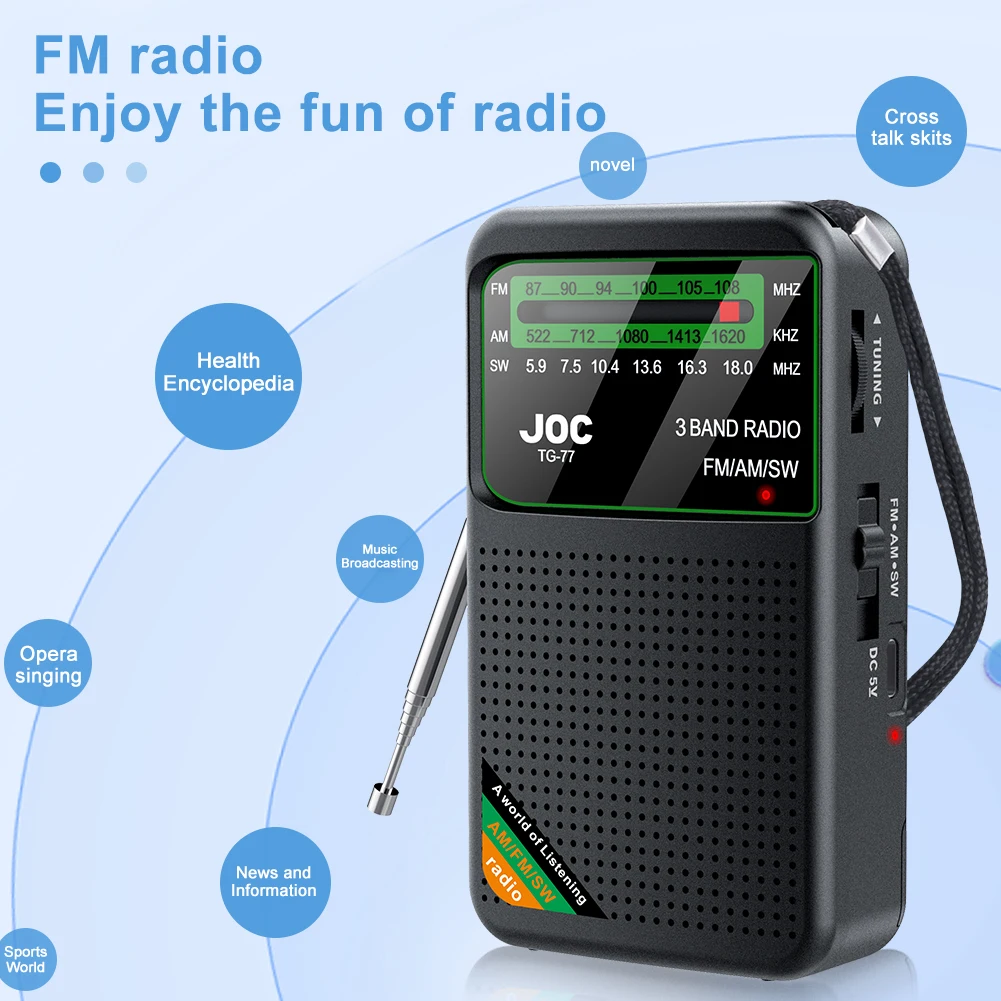 포켓 미니 라디오 AM/FM/SW 휴대용 라디오 배터리 충전식 유선 이어폰 연결 지원 휴대용 FM 라디오 수신기