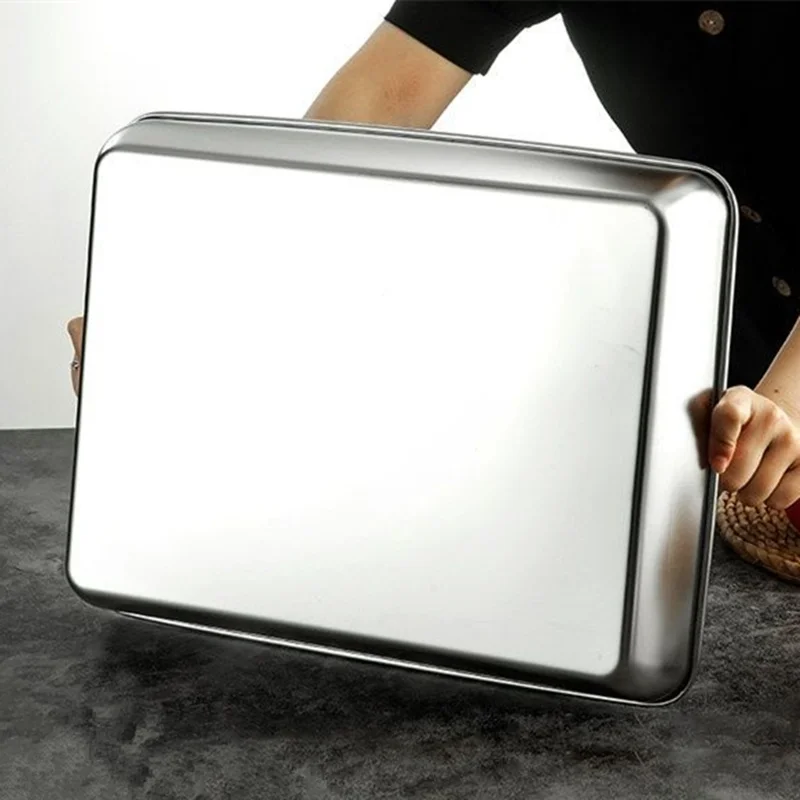 Thicken Stainless Steel Food Storage Tray Rectangular Deep Plates Fruits Bread Cakes Steamed Sausage Dishes Kitchen Cooking Tool 3