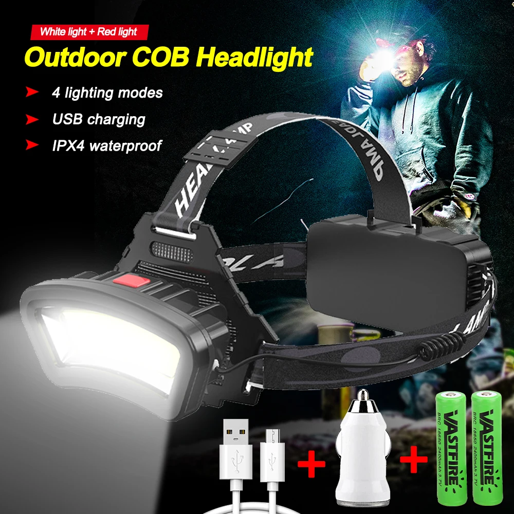 

10W Long Range Headlamp 500M High Power COB LED Headlight USB Rechargeable Head Lamp Waterproof Head Light Use 18650 Battery