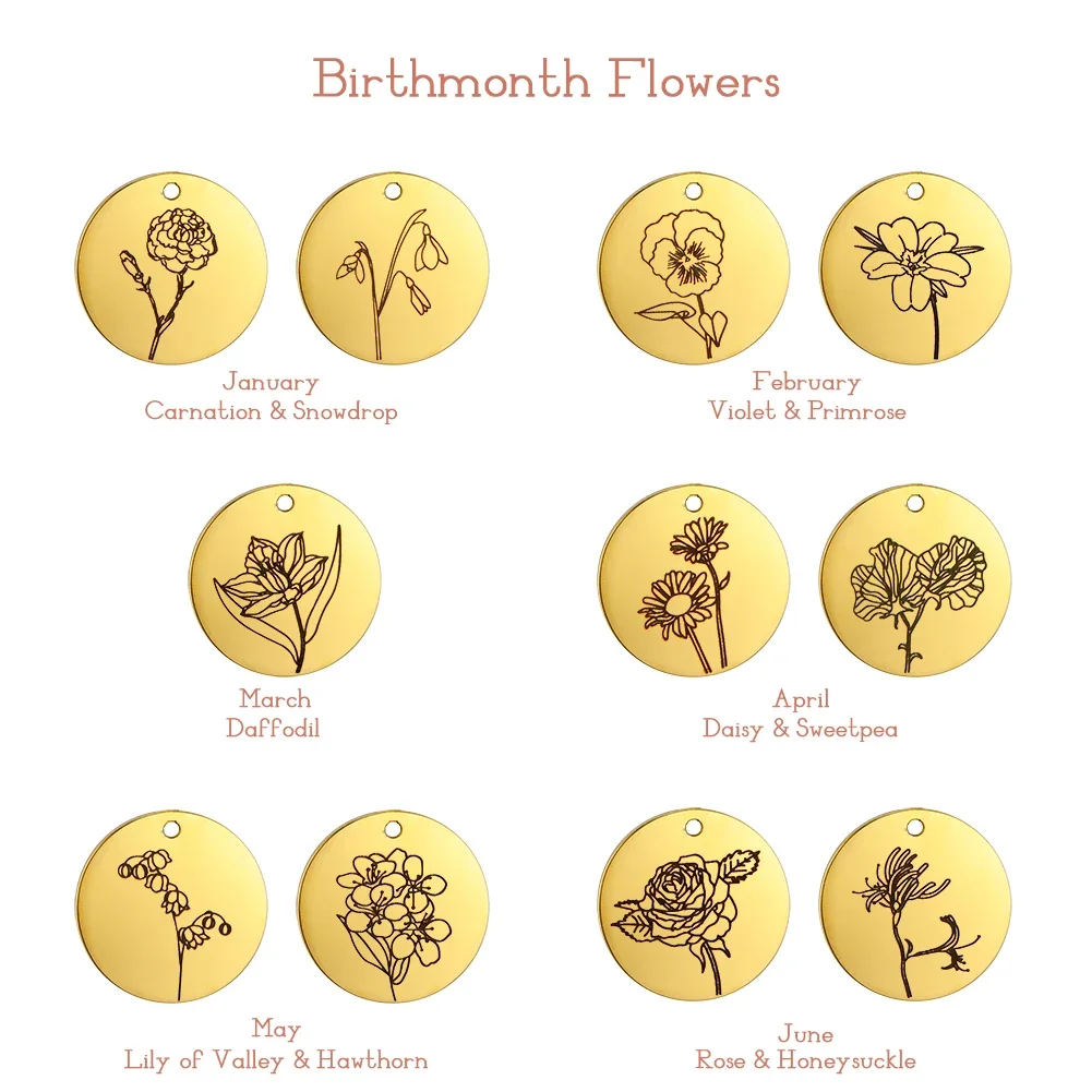12pcs Birth Flower Charms for Jewelry Making Wholesale Necklace