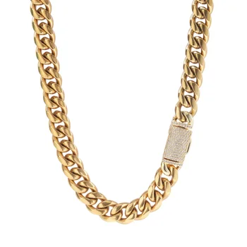 Luxury 24K 9999 Pure Gold real gold Men's Hip-Hop High-Level Diamond-Set Flip Box Buckle Glow Cuban Chain 1