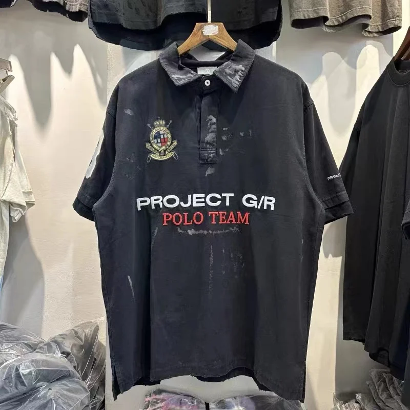 

Черная футболка-поло Grailz Project G/R с вышитыми буквами и логотипом, лучшего качества, водолазка, топы, потертые мужские и женские футболки