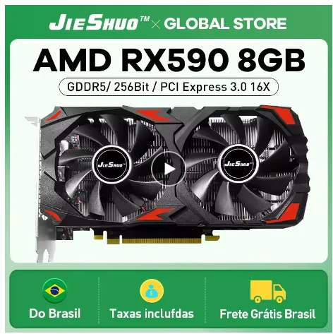 Radeon RX590　8GB　GDDR5 Amazon.com: RX590 8GB GDDR5 256bit Graphics Card, VR Ready, Fans