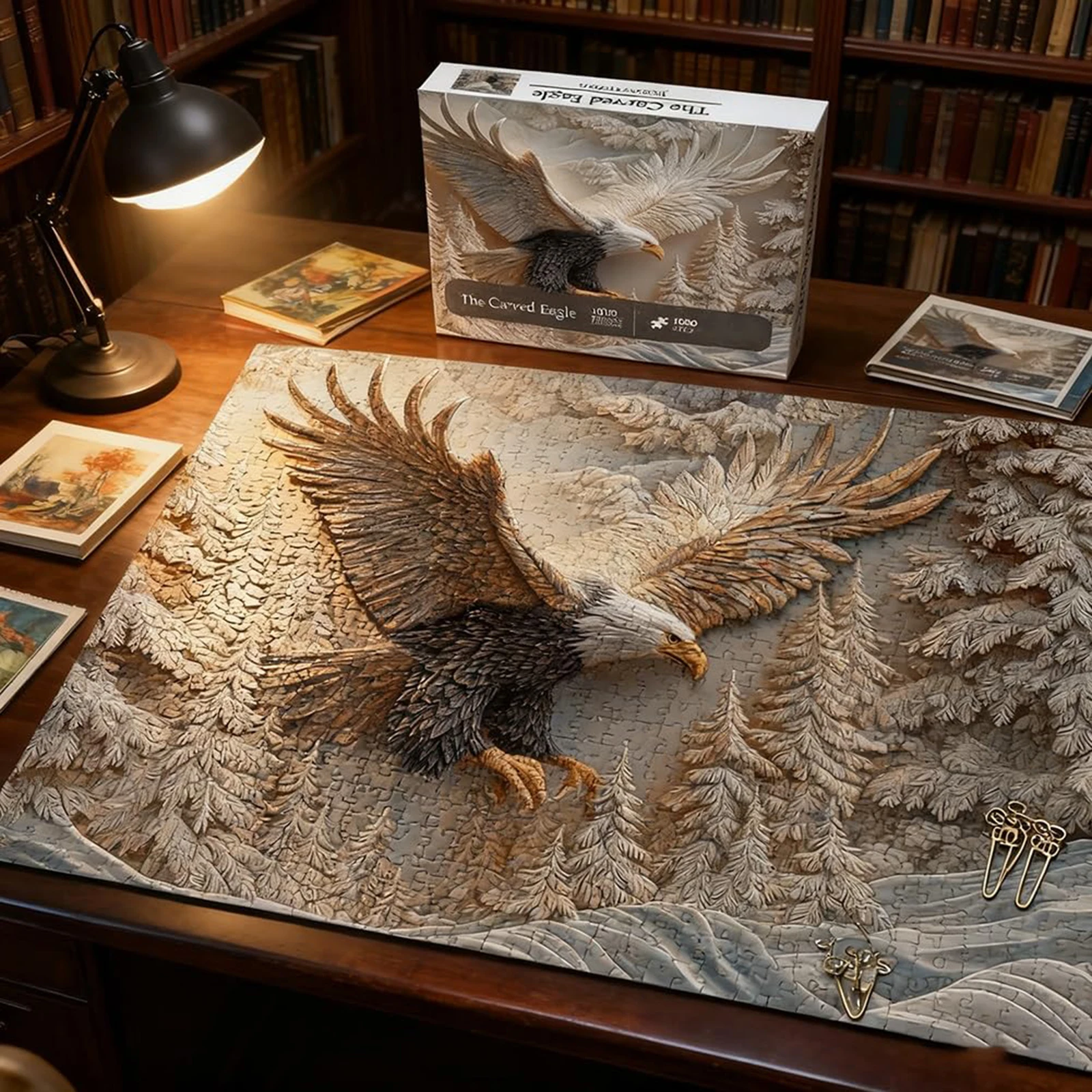1024Pcs Eagle Jigsaw Project Forest Wildlife Flying Bald Eagle Art, Challenging Educational Supplies for Family, Home Wall Decor