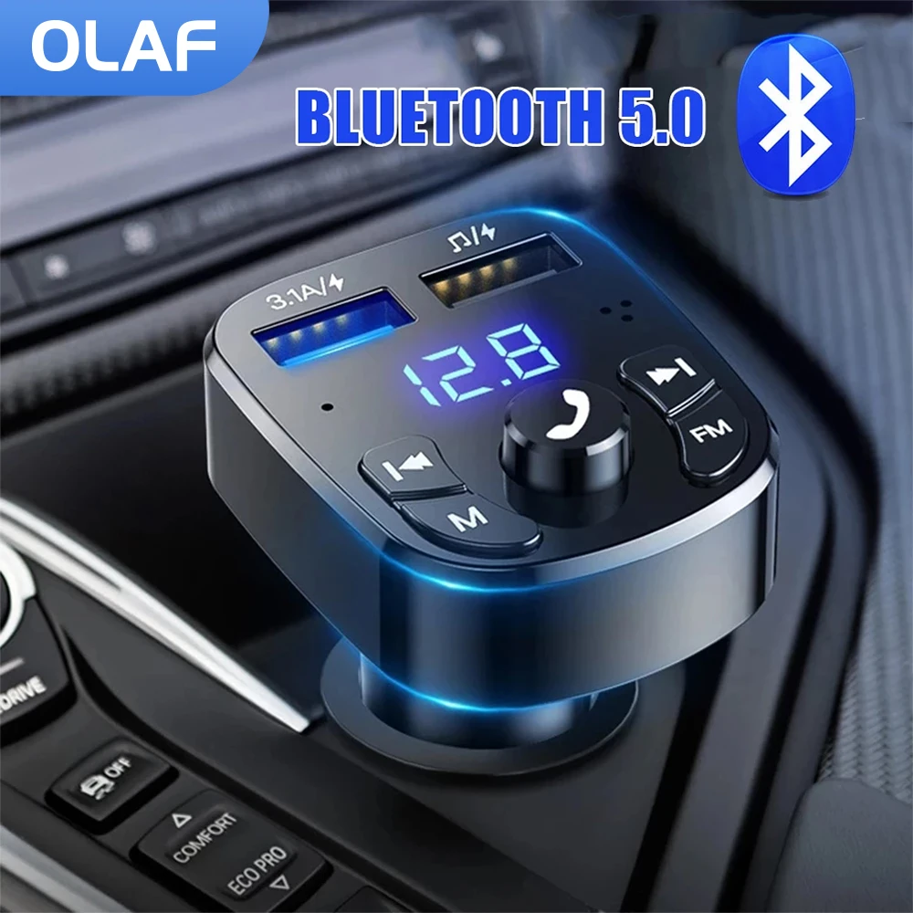 Caricabatterie Per Auto Doppio Usb Olaf Bluetooth 5.0 Trasmettitore Fm Kit Per Auto Modulatore Mp3 Ricevitore Audio Vivavoce Wireless Caricatore Rapid