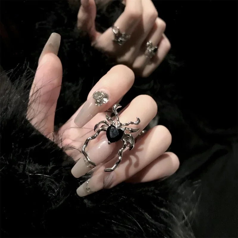 Retro Black Adjustable Spider Ring for Women Men Vintage Irregular Halloween Gothic Opening Finger Rings Женская Бижутерия Тренд