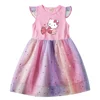 MINISO Hello Kitty Summer Kids Dresses for Girls Cartoon Short Sleeve Princess Dress Children's Prom Mesh Dresses 1