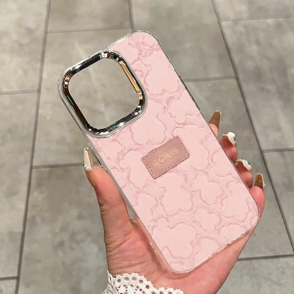Luxury Teddy Bear Electroplated Lens Frame Clear Phone Case