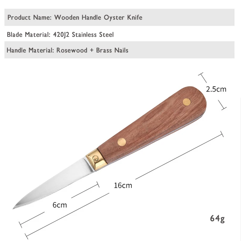 Wooden Handle Oyster Knife 420 Stainless Steel Oyster Knife Scallop Shell Opening Tools Rosewood & Brass Nail Handle
