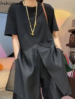 Oversized Tops Summer T Shirts 2026 Ropa Mujer Patchwork Fashion Camisetas O-neck Casual T-shirts Korean Tees Women's Clothes 1