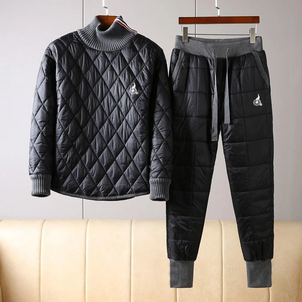 Sports Suit Men's Golf Winter Street Casual Down Suit Quilted Pullover Jacket + Trousers Two-piece Jogging Sweatshirt