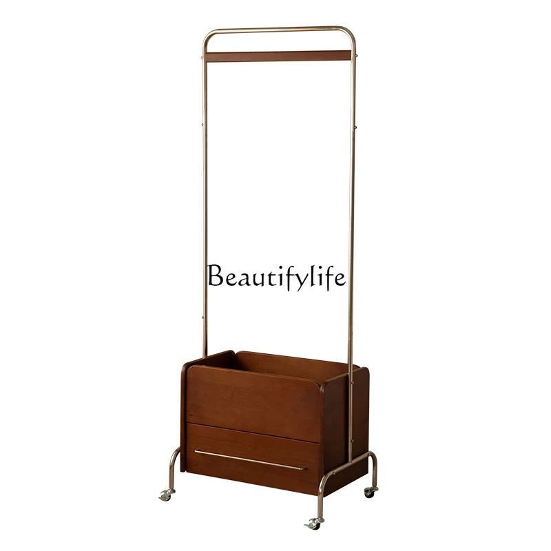 

Retro Solid Wood Coat and Hat Rack Removable Storage Rack Stainless Steel Bedroom Floor Clothes Rack