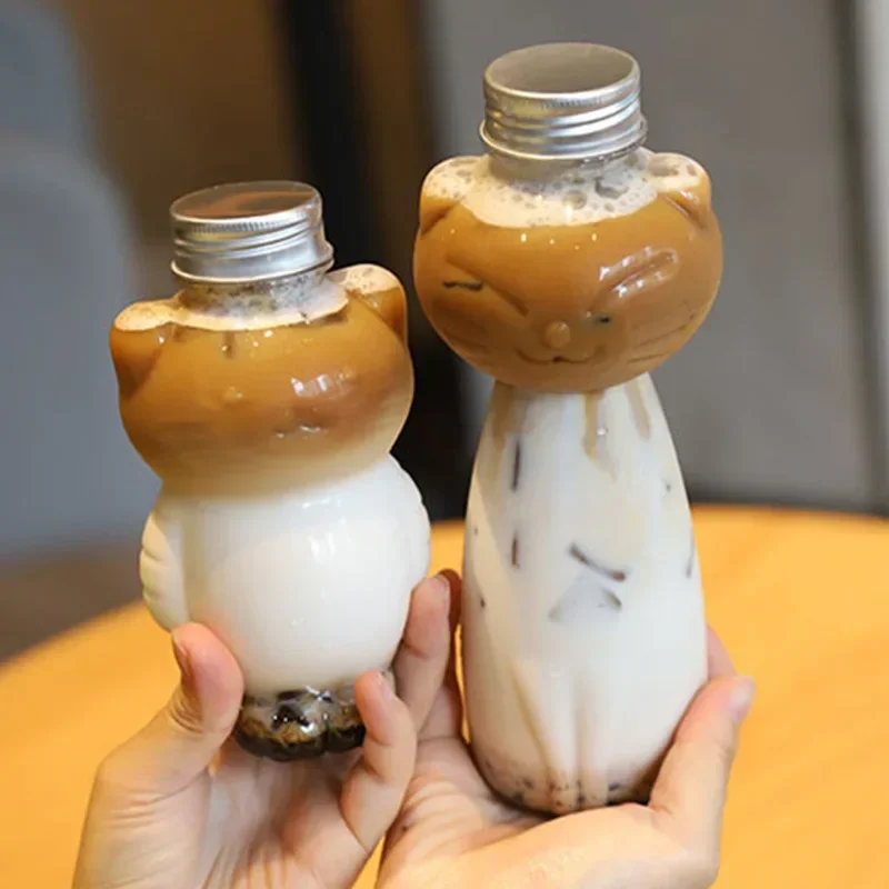Tea Cup Coffee Mug Coffee Cup 350/500ML Kawaii Cat Water Bottle For Milk Tea Coffee Juice Portable Drinking Cup Transparent Beverage Drink Bottle with Lid