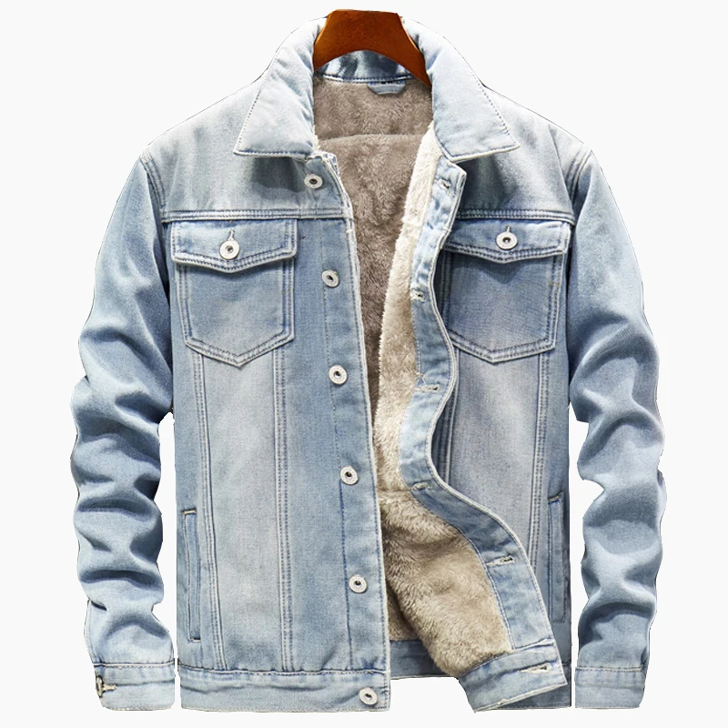 

2022 New Slim Brand Clothing Denim Jacket Men Jacket and Coats Thick Very Warm Winter Outwear Male Cowboy Large Size M-4XL